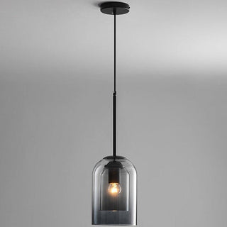 Amber grey glass pendant detail — minimalist double layer fixture