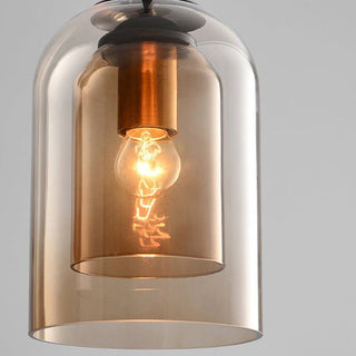Minimalist Pendant Light - Double Layer Small Ceiling Light with Amber Grey Glass Iron Fixture