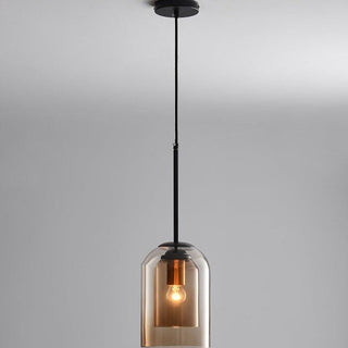 Minimalist Pendant Light - Double Layer Small Ceiling Light with Amber Grey Glass Iron Fixture