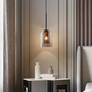Minimalist amber glass pendant styled — double layer ceiling lamp