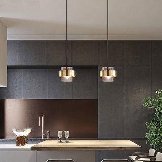 Glass and iron pendant top view — classic dining room ceiling