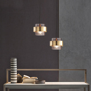 Classic iron glass pendant side view — dining room ceiling lamp