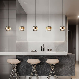 Glass pendant from below — classic iron dining room ceiling lamp