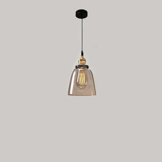 Clear glass bedside pendant with iron frame and adjustable
