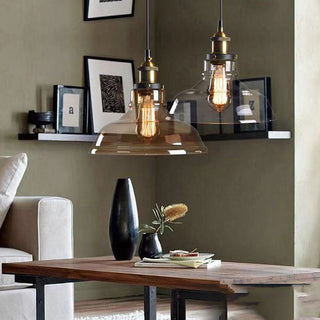 Suspension nordique – Lampe à suspendre réglable en verre transparent avec cadre en fer pour chevet