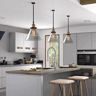 Suspension nordique – Lampe à suspendre réglable en verre transparent avec cadre en fer pour chevet