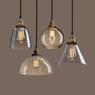 Suspension nordique – Lampe à suspendre réglable en verre transparent avec cadre en fer pour chevet