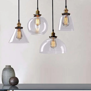 Suspension nordique – Lampe à suspendre réglable en verre transparent avec cadre en fer pour chevet