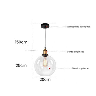 Suspension nordique – Lampe à suspendre réglable en verre transparent avec cadre en fer pour chevet