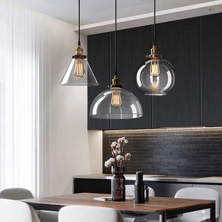 Suspension nordique – Lampe à suspendre réglable en verre transparent avec cadre en fer pour chevet