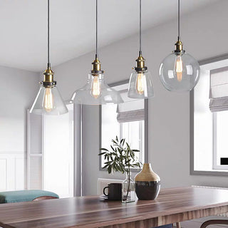 Suspension nordique – Lampe à suspendre réglable en verre transparent avec cadre en fer pour chevet