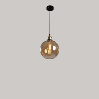 Clear glass pendant lamp with iron frame and cord