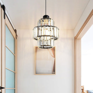 Gold glass pendant hanging in elegant dining room interior