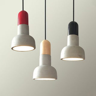 Modern loft concrete pendant from above — wood accent ceiling lamp