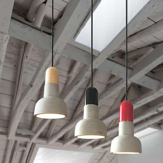 Concrete loft pendant lamp — wood accent modern ceiling fixture