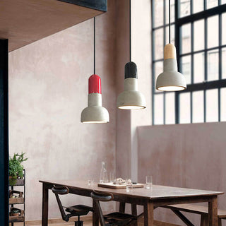 Modern concrete pendant side view — loft wood accent ceiling lamp