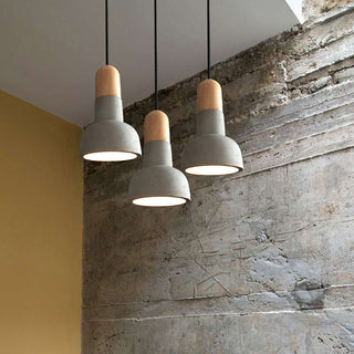 Suspension en béton - Lampe suspendue moderne de style loft avec accent en bois