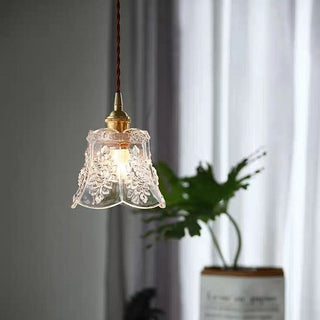 Clear glass mini pendant side view — vintage adjustable ceiling lamp