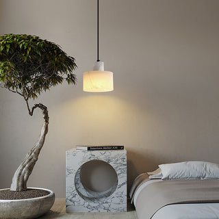 White marble pendant detail — industrial adjustable E27 ceiling