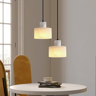 Marble industrial pendant from above — white adjustable ceiling lamp