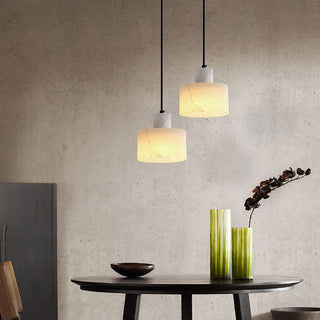 Industrial marble pendant close-up — white adjustable E27 fixture