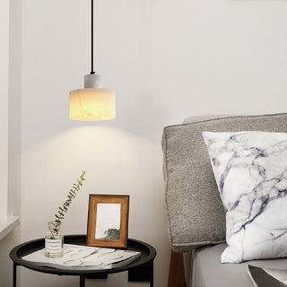 White marble pendant from below — industrial adjustable E27 ceiling