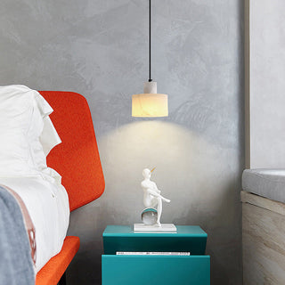 Marble industrial pendant side view — white adjustable E27 lamp