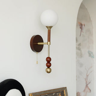 Rustic walnut wooden wall lamp ambient — medieval long sconce