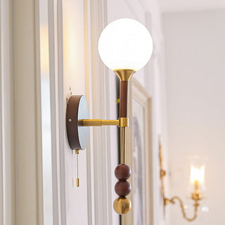 Medieval wooden wall lamp long angle — rustic walnut sconce