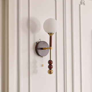 Medieval wooden wall lamp in hallway — rustic long walnut sconce