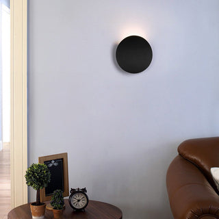 Aluminum disc wall lamp illuminated — modern LED soft diffused