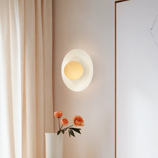 Nordic ceramic dome wall sconce in living room — white lamp