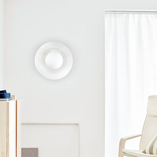 Nordic ceramic dome wall lamp illuminated — white minimalist sconce