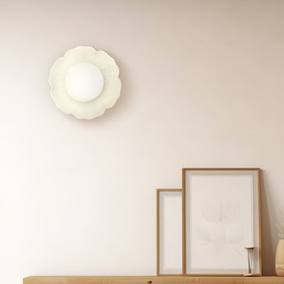 Flower petal ceramic wall sconce detail — retro soft ambient
