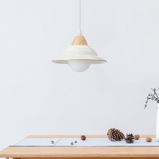 Ceramic hat pendant lamp detail — milky white modern ceiling