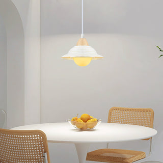 White hat pendant side view — ceramic modern ceiling fixture