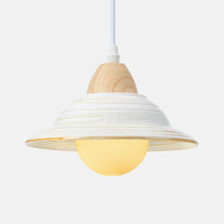 Ceramic milky pendant from above — white hat ceiling lamp