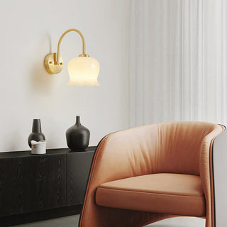 French flower wall light elegant floral glass shade — brass gold lamp