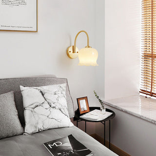 Floral glass shade brass gold wall sconce — French flower lamp