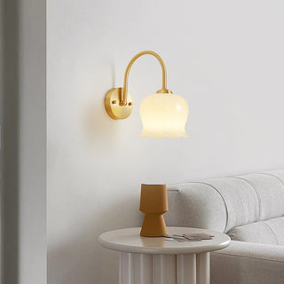 Brass gold flower wall sconce floral glass detail — French lamp