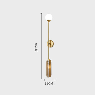 Copper double head wall lamp close-up — modern adjustable brass glass