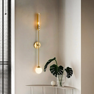 Modern copper wall sconce double head in bedroom — brass glass