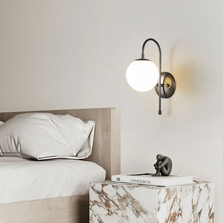 Vintage copper wall lamp ball shaped illuminated — brass glass