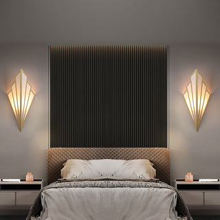 Modern diamond linen LED wall lamp in bedroom — contemporary