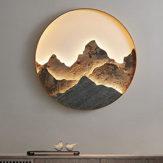 Chinese mountain LED wall lamp round illuminated — gold finish