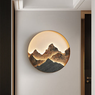 Mountain motif gold Chinese LED wall sconce — living room lamp