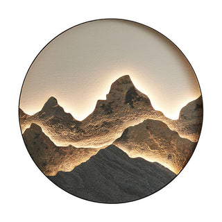 Chinese round mountain LED wall lamp in living room — gold