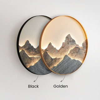 Chinese LED Wall Light – Round Mountain Motif Lamp With Gold Finish For Living Room