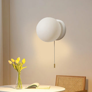 Nordic mini white pull cord wall sconce — compact bedroom lamp