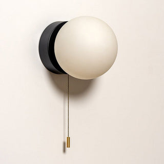 Mini white Nordic wall lamp pull cord — compact bedroom sconce